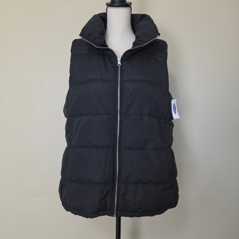 NWT Old Navy Women's XL Black Puffer Vest Full Zip Fleece Lining